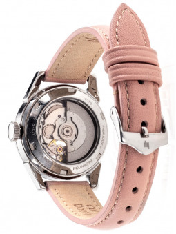 Bracelet de montre en cuir rose, fermoir boucle ardillon, pour femme, fond de la boîte vitré, collection Himalaya, modèle 671606