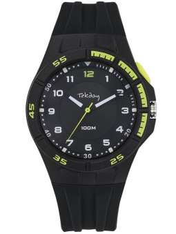 Montre Tekday silicone noir lunette vert citron 654683