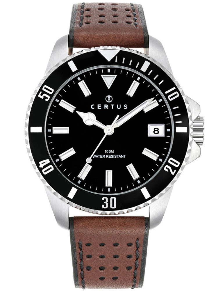 Montre sport Certus homme bracelet cuir marron 611111