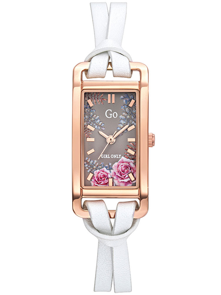 Montre fleur Go Girl cuir blanc 699352, bracelet double lanières