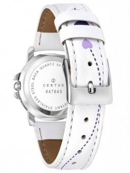 bracelet de montre en cuir blanc, motifs de coeurs violets et mauve, 647643