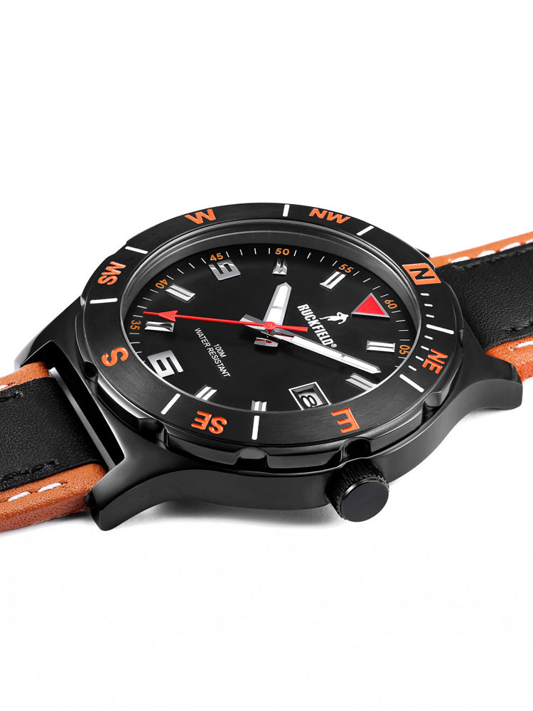 Montre Ruckfield sport bracelet cuir noir orange 685007