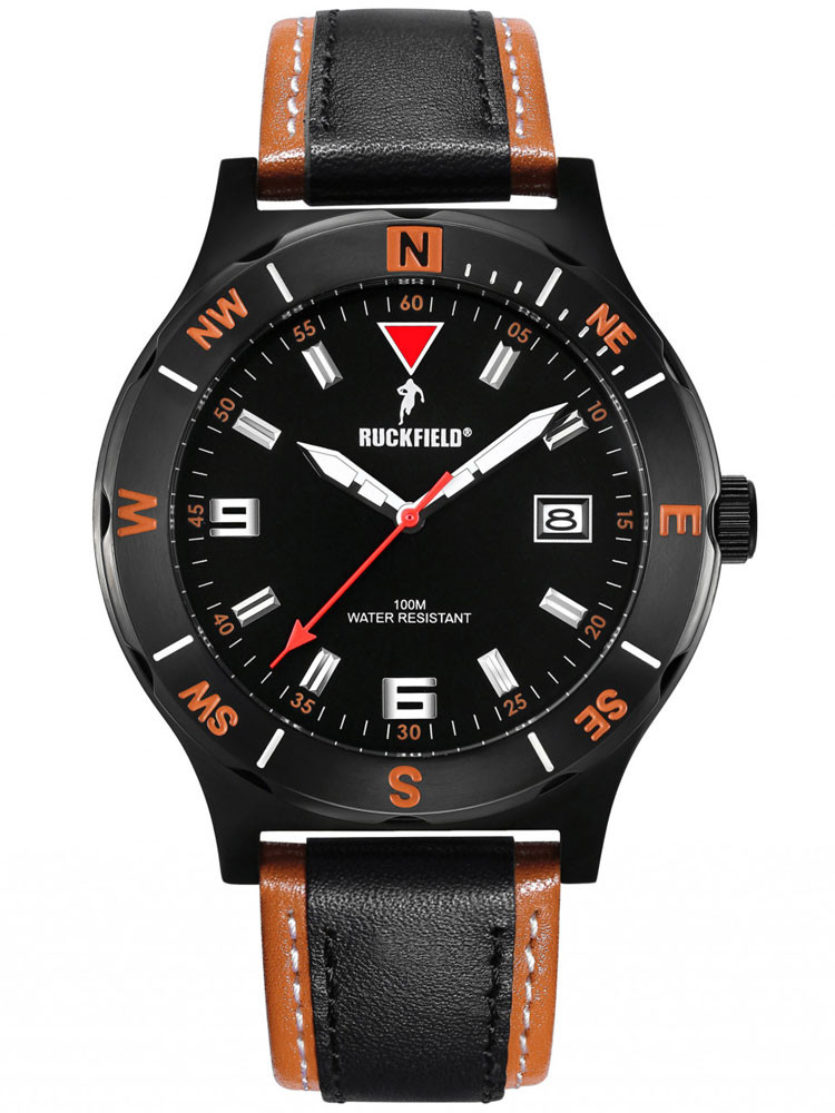 Montre Ruckfield sport bracelet cuir noir orange 685007