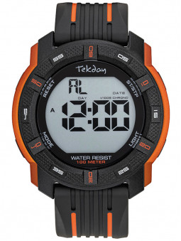 Montre digitale sport Tekday noire orange cadran large multifonction 655983