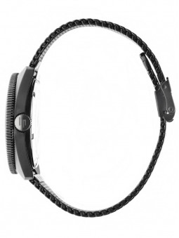vue de profil, bracelet acier dur inoxydable, noir, montre Lip Marinier G.M.T. 671376