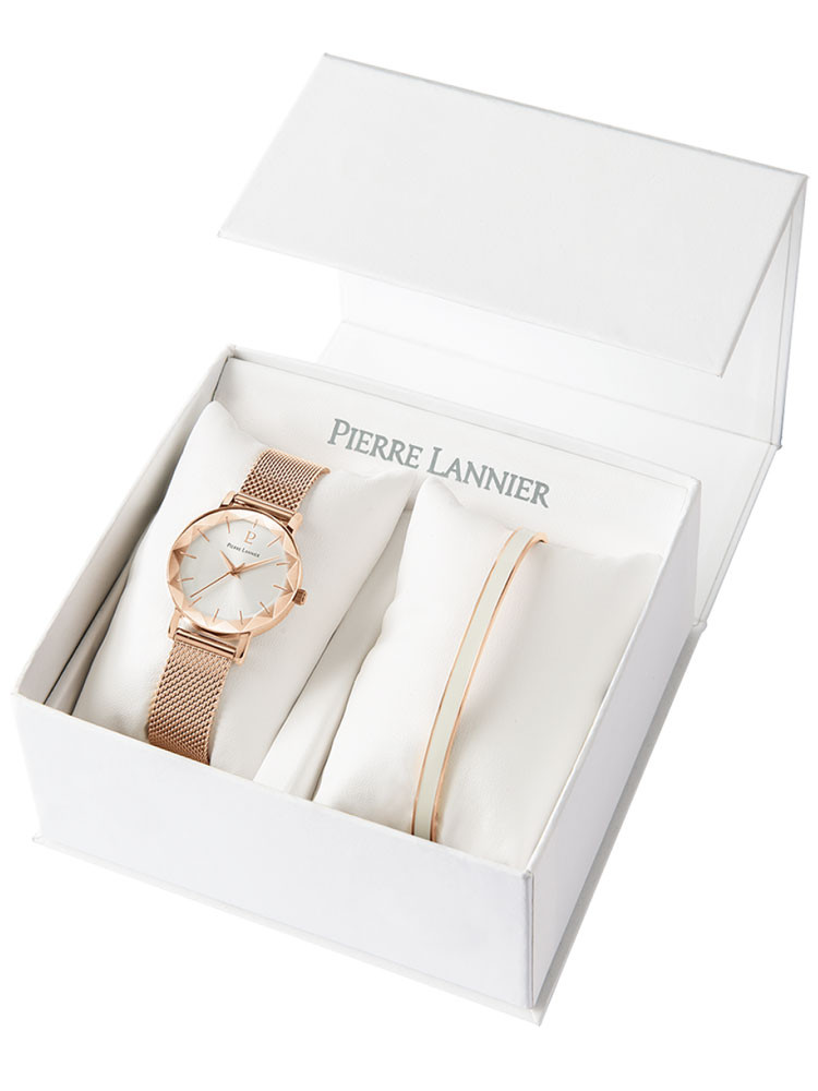 Montre tendance femme Pierre Lannier or rose et son bracelet jonc