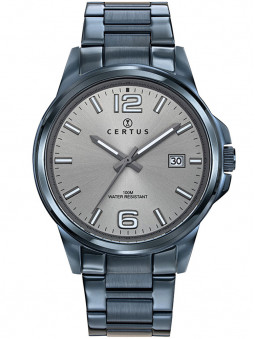 Certus vous présente ce modèle de montre homme tout en acier, d'un joli bleu gris foncé. Très moderne.