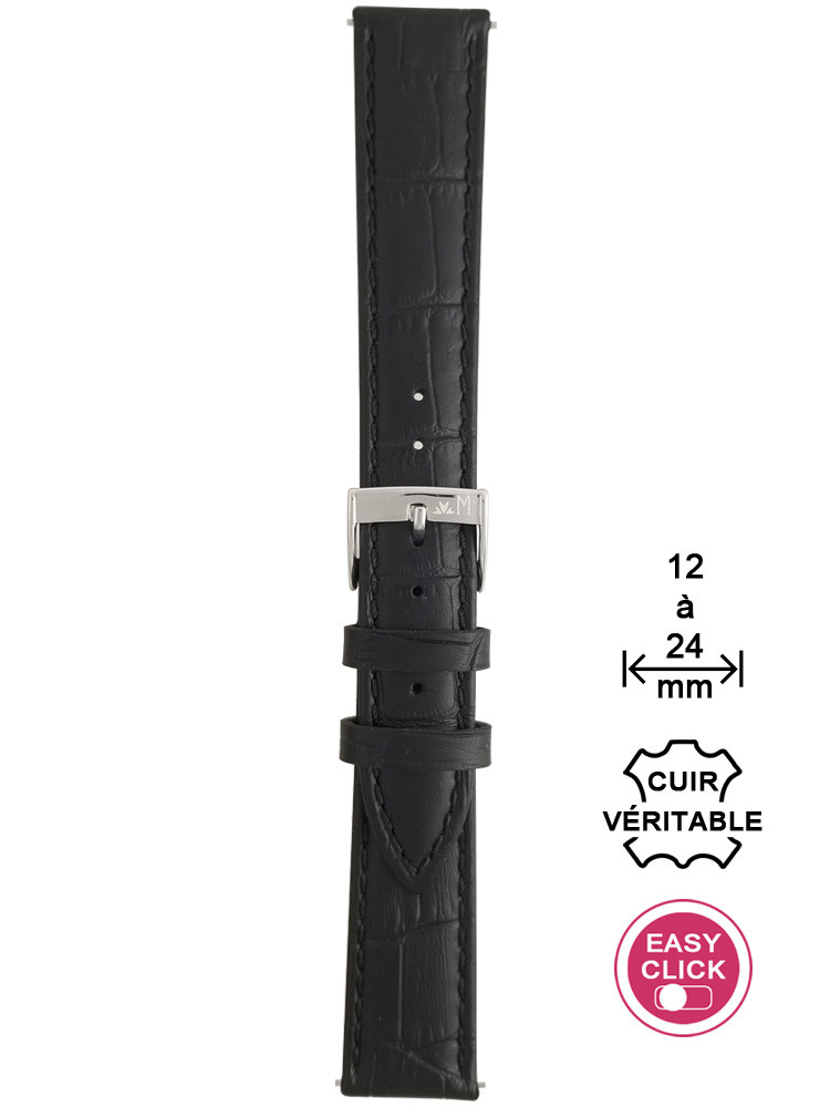 Bracelet montre cuir noir façon alligator