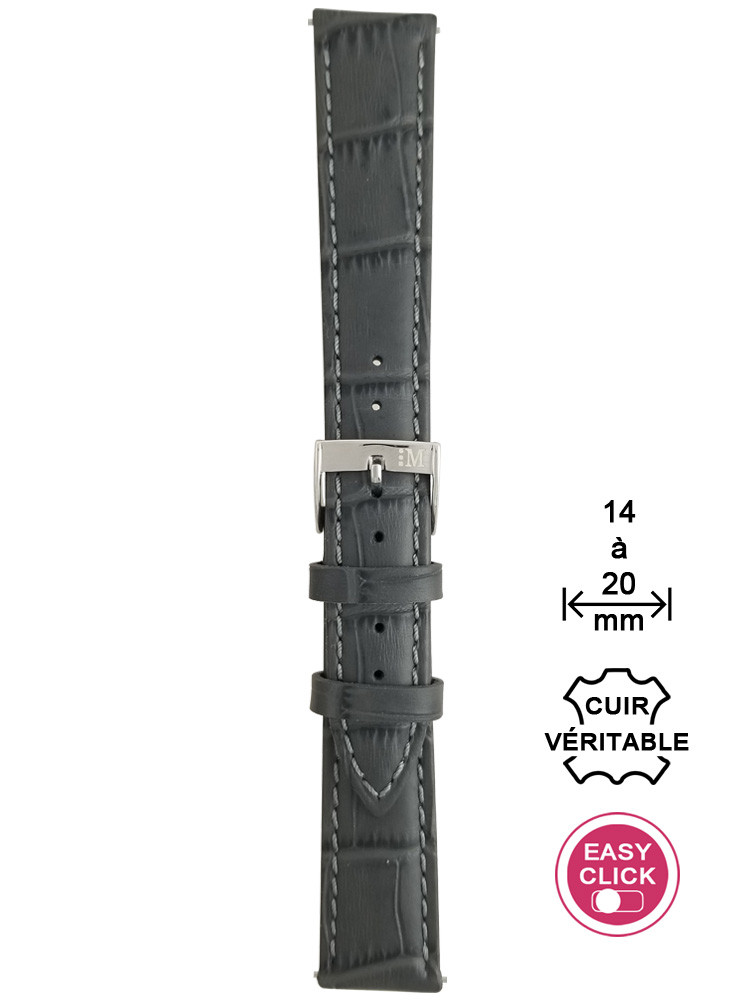 Bracelet montre cuir noir façon alligator