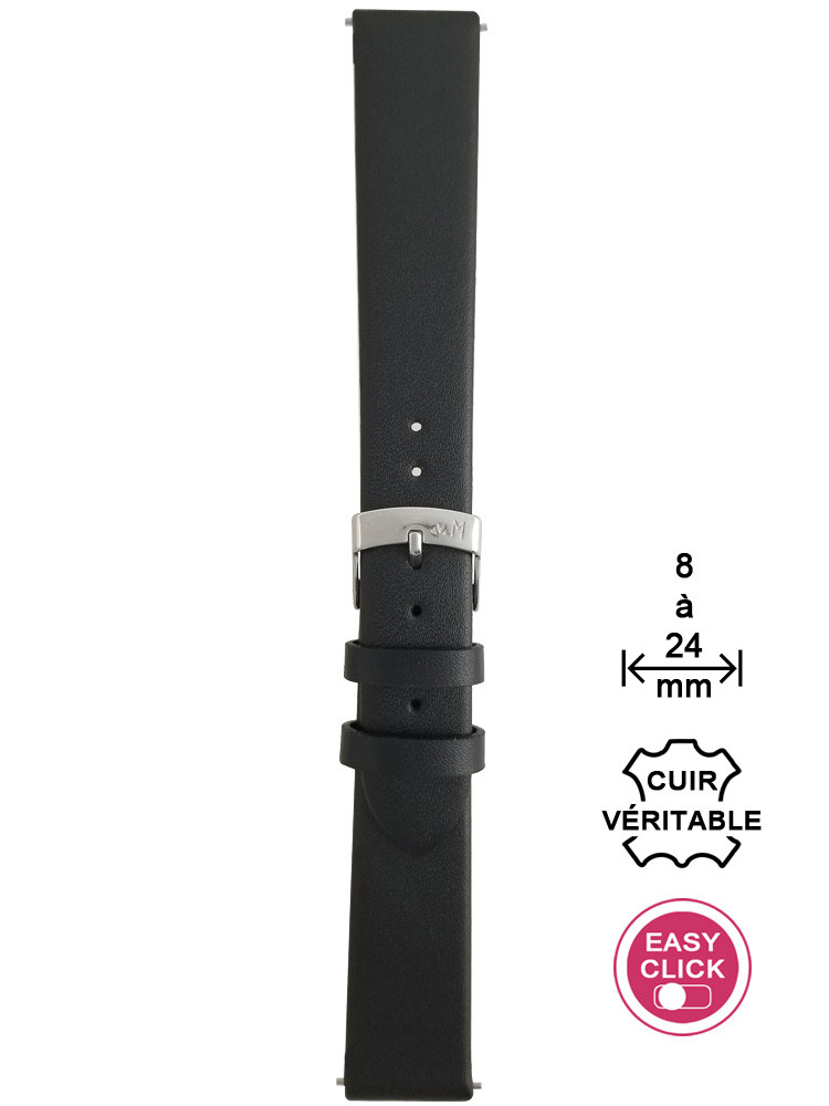 Bracelet montre cuir noir lisse