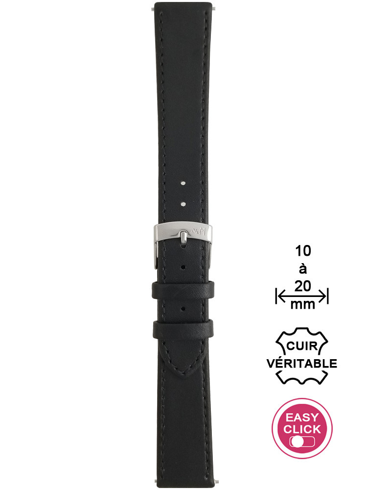Bracelet montre cuir noir surpiqué