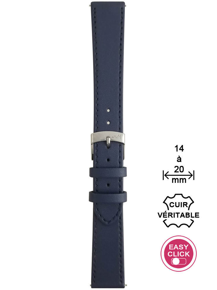 Bracelet montre cuir bleu surpiqué