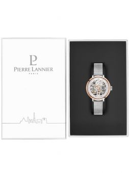 Montre squelette Pierre Lannier femme or rose acier argent 312B628 dans son écrin