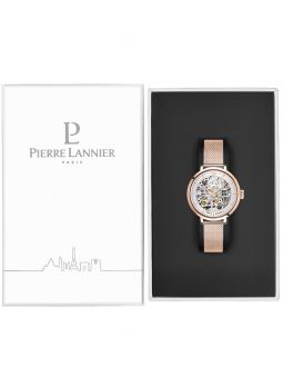 Montre femme Pierre Lannier automatique doré rose maille milanaise 313B928 dans son écrin