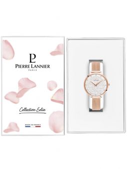 Montre femme Pierre Lannier bracelet milanais rose cadran motif fleuri 039L908 dans son écrin