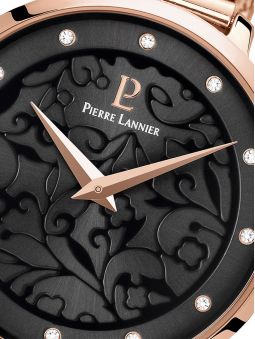 Montre femme Pierre Lannier bracelet milanais rose cadran motif fleuri noir 039L938 zoom