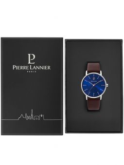 Montre homme Pierre Lannier cuir brun 202J164 dans son écrin