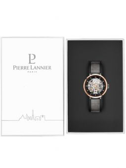 Montre automatique Pierre Lannier femme acier noire et or rose 314C988 dans son écrin