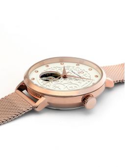 Montre femme Pierre Lannier automatique doré rose coeur battant 310F908 vue plongeante