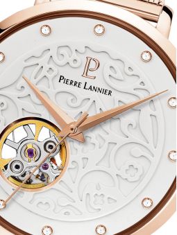 Montre femme Pierre Lannier automatique doré rose coeur battant 310F908 zoom cadran