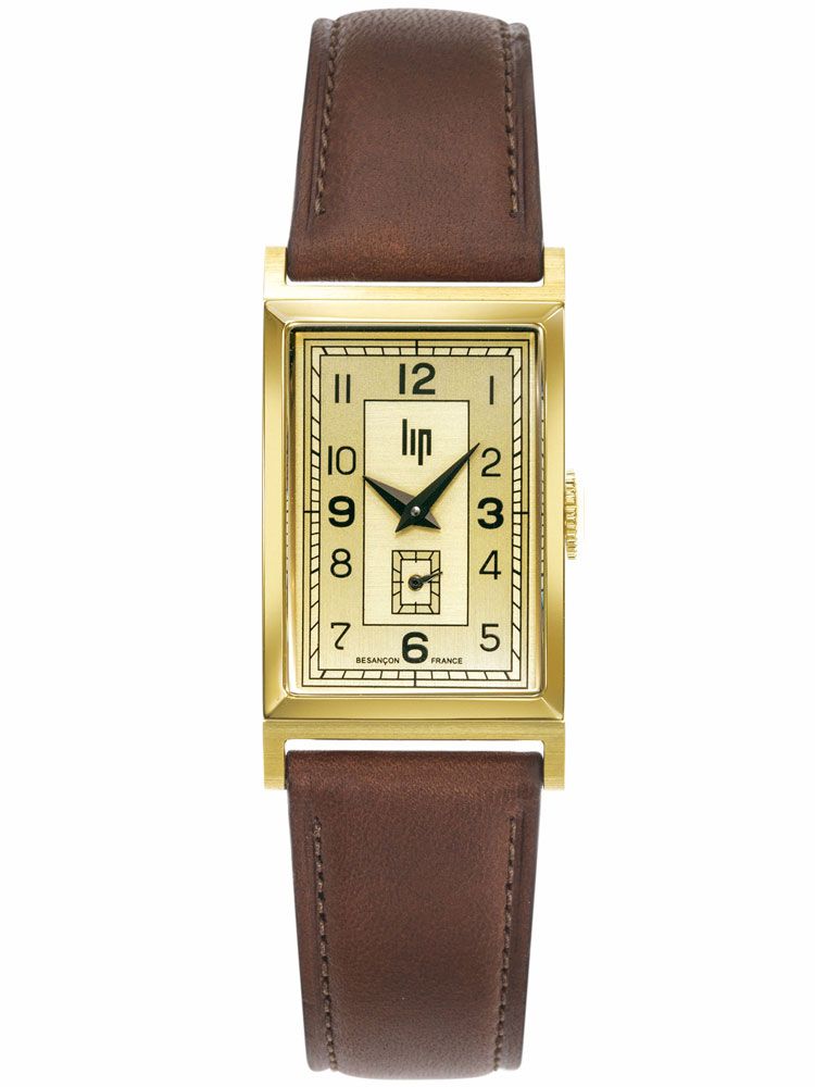 Vue de face de la montre Lip Churchill T18 vintage cuir marron clair 671014