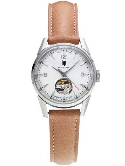 Montre femme LIP HIMALAYA coeur ouvert automatique cuir beige 671604 de face