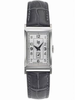 Montre Lip Churchill T18 Art Déco bracelet cuir gris anthracite 671000 de face