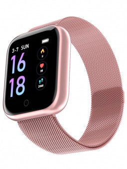 Petite montre connectée rose Smarty 2.0 Wellness SW013C avec bracelet milanais rose