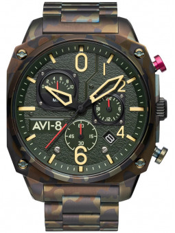 Montre chrono Avi-8 Ground Camo style militaire AV-4052-22, motif camouflage kaki