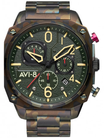 Montre chrono Avi-8 Ground Camo style militaire AV-4052-22, motif camouflage kaki