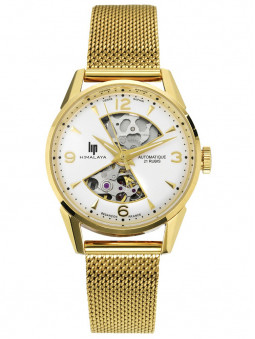 Montre Lip Himalaya, mouvement automatique, pour femme, doré jaune, bracelet milanais, référence 671681