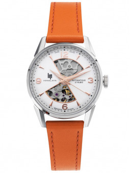 Montre Lip Himalaya, mouvement automatique, pour femme, bracelet cuir orange feu, référence 671680