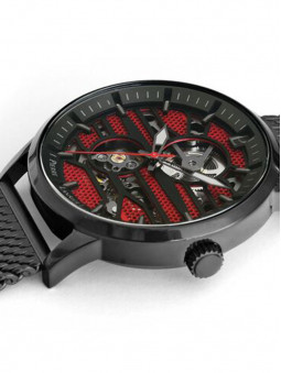 Boitier de montre en acier inoxydable noir, mouvement automatique, cadran rouge, montre Pierre Lannier Impact 332C439