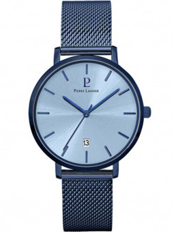 Montre Pierre Lannier Echo 259F469, pour homme, entièrement bleue, cadran bleu, bracelet milanais bleu, aiguilles bleues