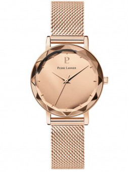 Montre femme dorée rose, montre bracelet milanais en acier, montre Pierre Lannier, 025P958