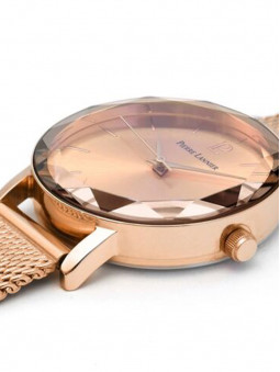 Montre femme Pierre Lannier, cadran de montre avec de fines rayures au soleil, cadran rose doré, montre 010P958