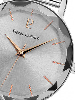 cadran de montre pour femme en acier gris argenté, finition soleillée, marque pierre lannier 009M628