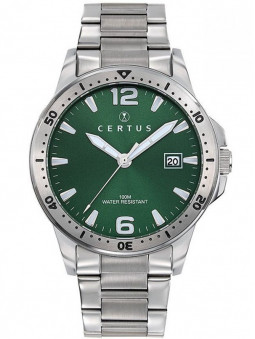 montre certus 616459, montre homme, montre en acier, montre quartz cadran vert, montre homme bracelet en acier