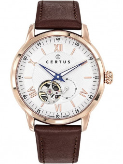 montre homme, montre automatique, montre avec un bracelet en cuir marron, montre Certus 611153