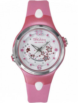 Montre Tekday 654762, pour fille, de couleur rose punchy, agrémentée d'étoiles lumineuses