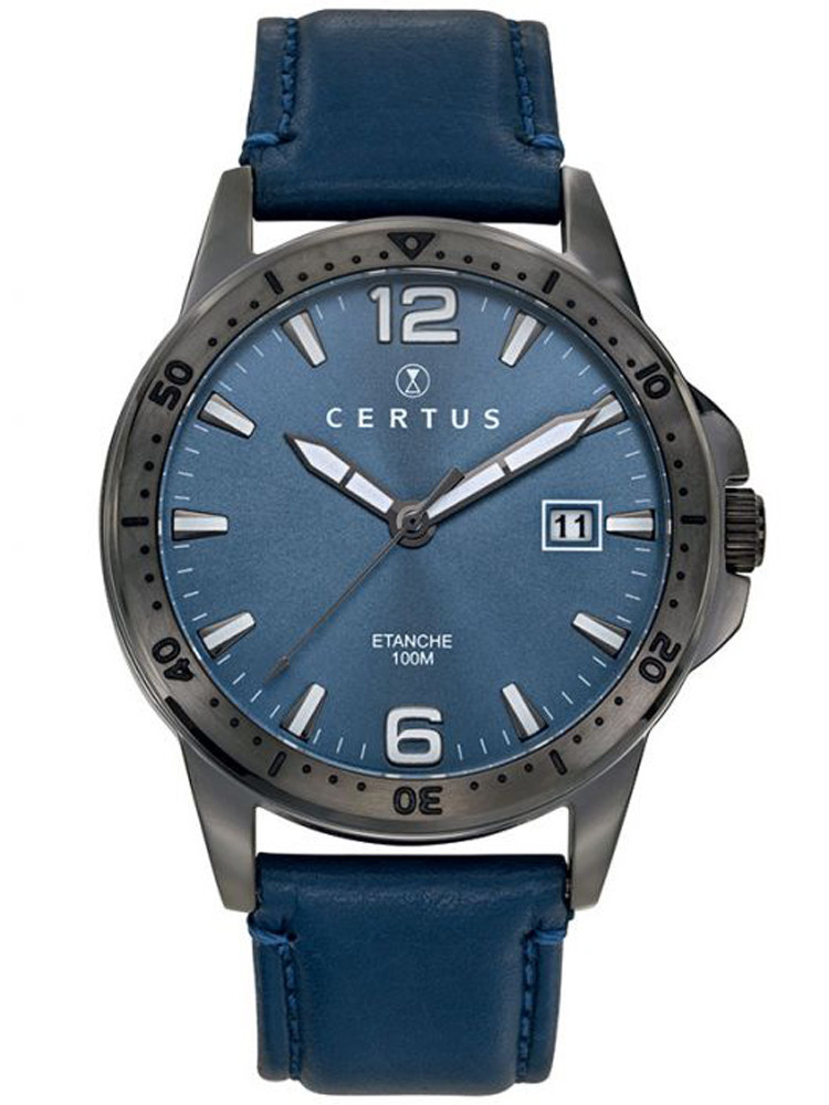 Montre Certus 611175, pour homme. Coloris bleu. Style original, habillé. Bracelet en cuir.