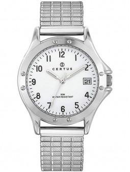 Montre homme Certus 615604. Tout acier argenté. Bracelet extensible. Cadran blanc chiffré. Prix 59 euro