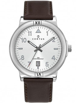Montre Certus 611124, pour homme. Dotée d'un bracelet en cuir brun foncé. Au style vintage.