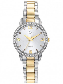 Montre femme Go 695305, style scintillant. Parfaite pour les fêtes ! Tout acier. Argentée et dorée jaune.