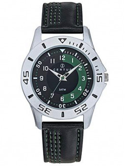 Montre enfant Certus Junior 647576, allure sport. Bracelet cuir noir. Très stylée.