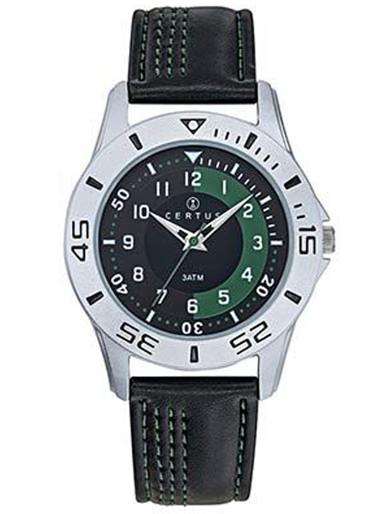 Montre enfant Certus Junior 647576, allure sport. Bracelet cuir noir. Très stylée.