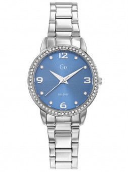 Montre femme Go Girl 695296, chic et tendance, en acier gris argenté, cadran bleu à strass.