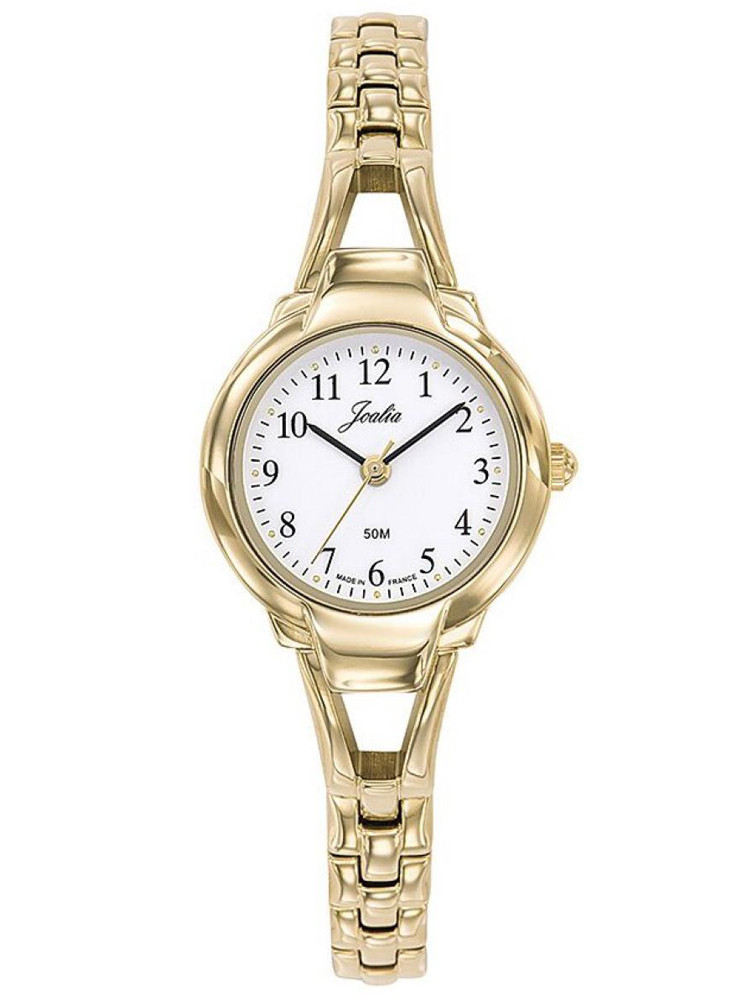 Montre femme Joalia 630572, très fine. Bracelet entièrement doré, à maillons. Cadran chiffré. Style chic et lumineux.