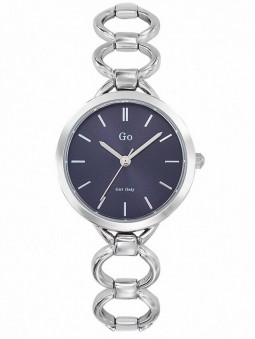Montre Go Mademoiselle 695214, girly. Bracelet fantaisie en métal argenté. Cadran bleu. Index argentés. Pas chère.