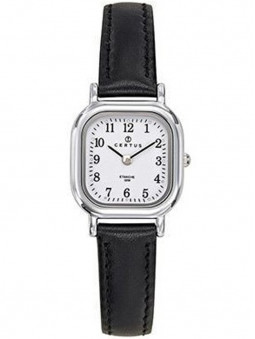 Jolie montre femme Certus 644402 au cadran carré et son bracelet noir